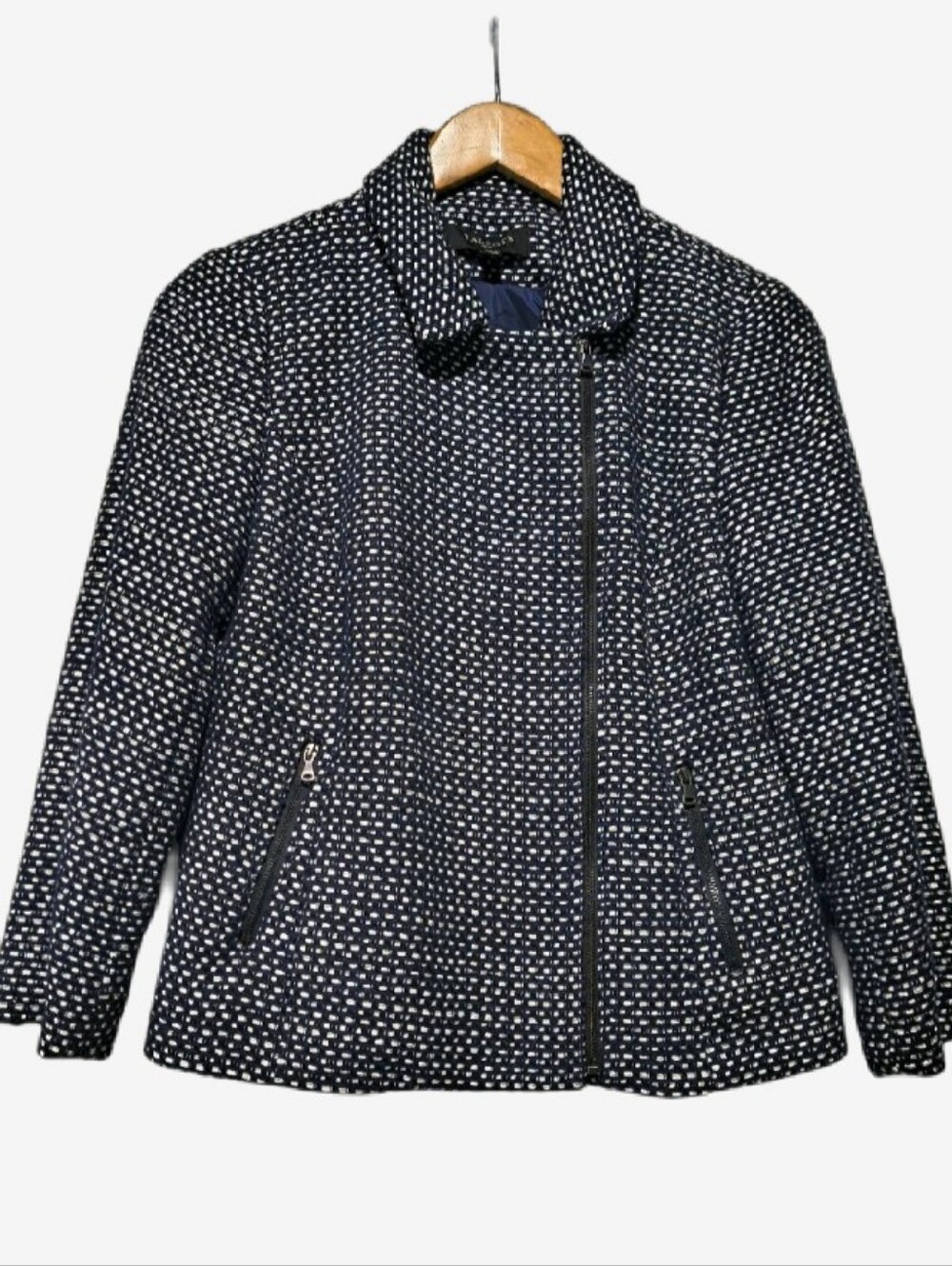 Talbots Petites Navy & White Tweed Asymmetrical Moto Jacket - Size 6P